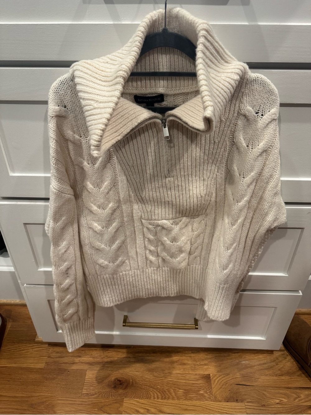 Banana Republic Cream Cable-Knit Half-Zip Funnel Sweater